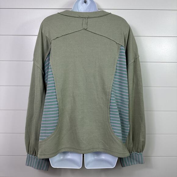 POL Striped Long Sleeve Oversized Pullover Thermal Shirt Green sz M - Picture 5 of 7